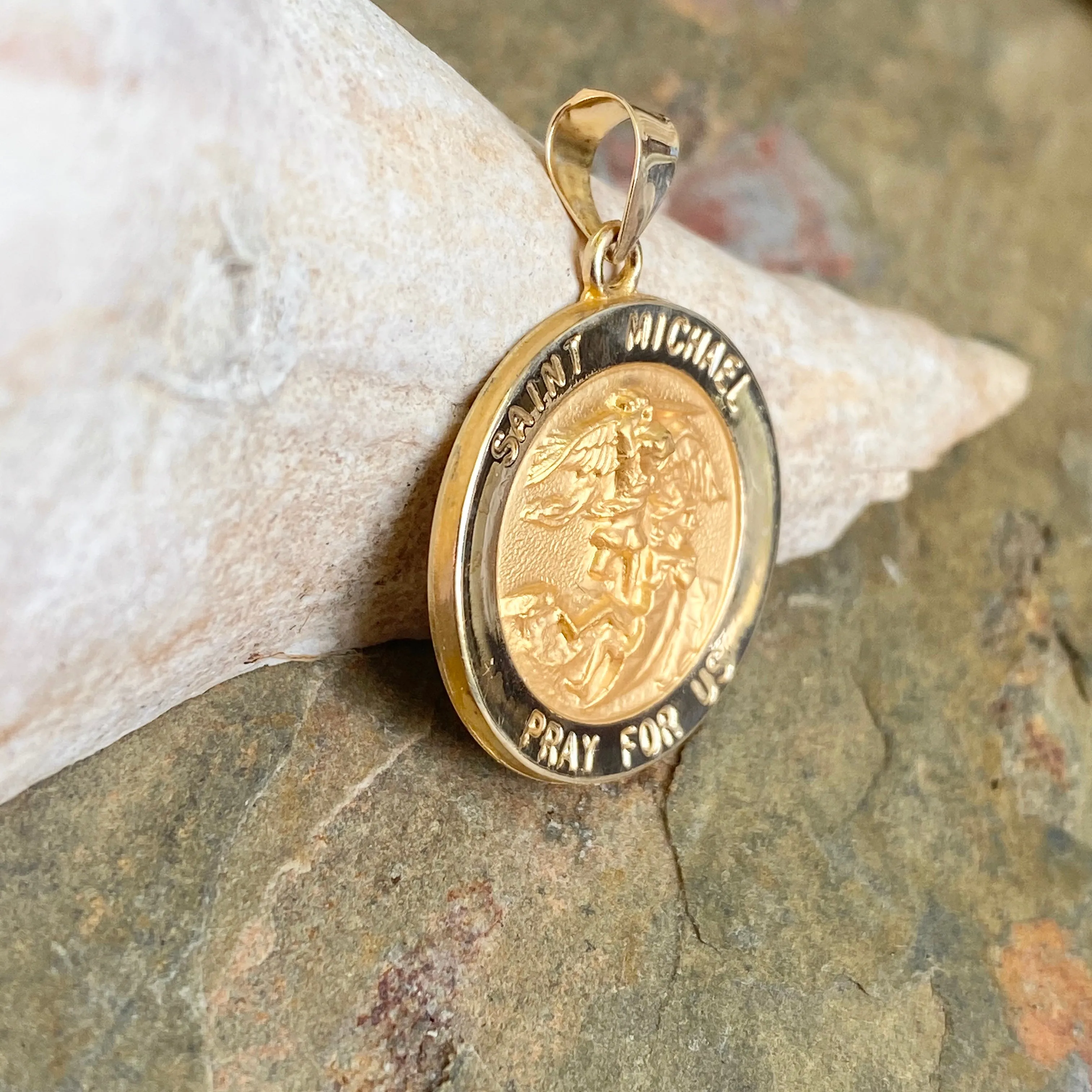14KT Yellow Gold Saint Michael Round Hollow Medal Pendant