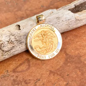 14KT Yellow Gold Saint Michael Round Hollow Medal Pendant