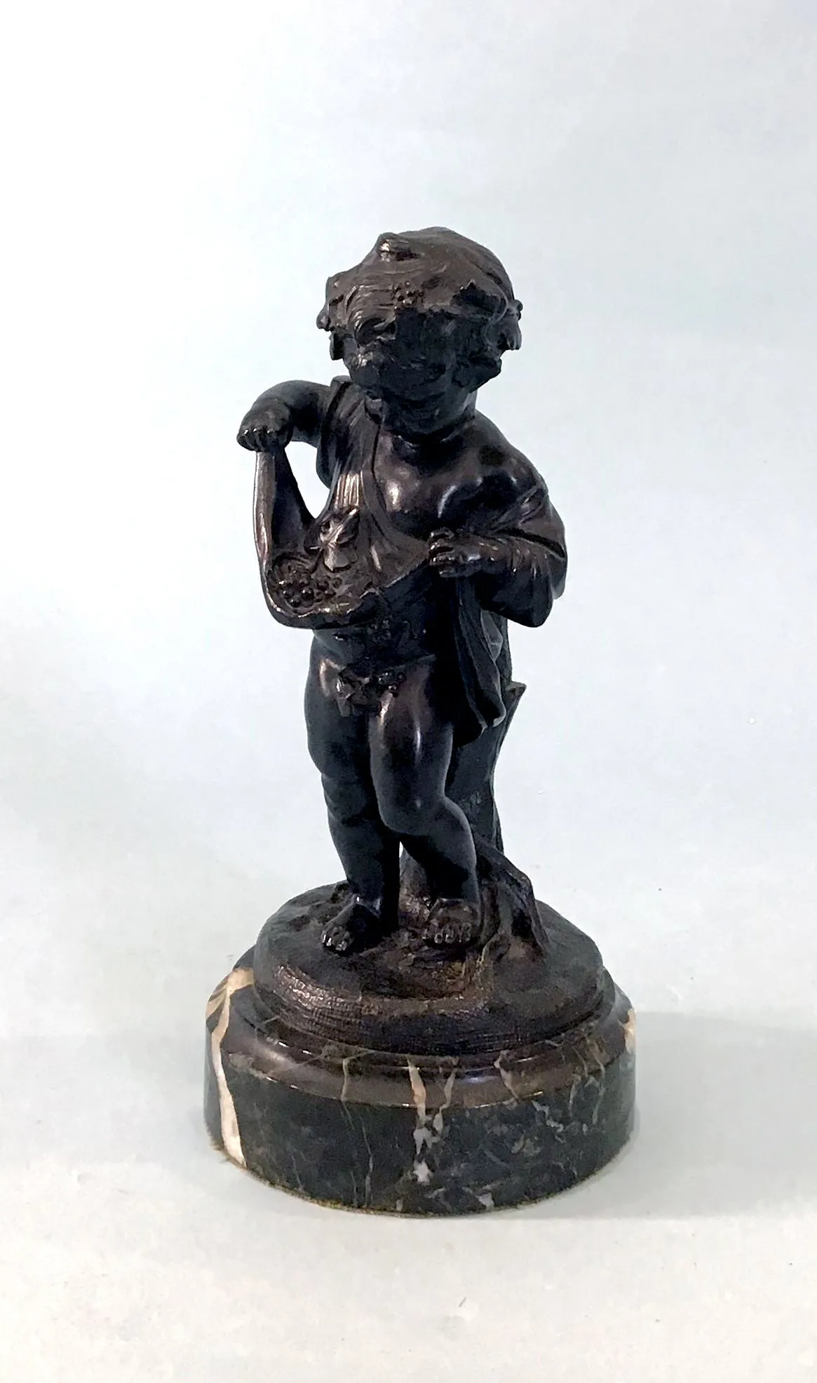 19th Century Pair of Bronze Neoclassical Child Figures on Marble After Etienne Falconnet
