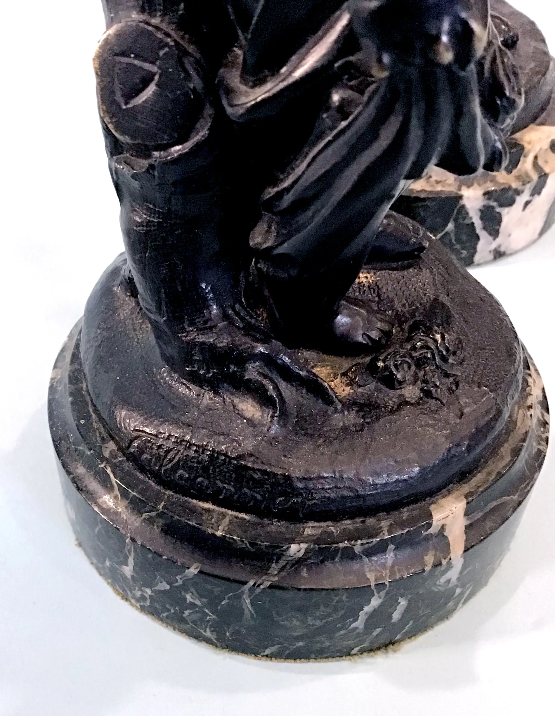 19th Century Pair of Bronze Neoclassical Child Figures on Marble After Etienne Falconnet