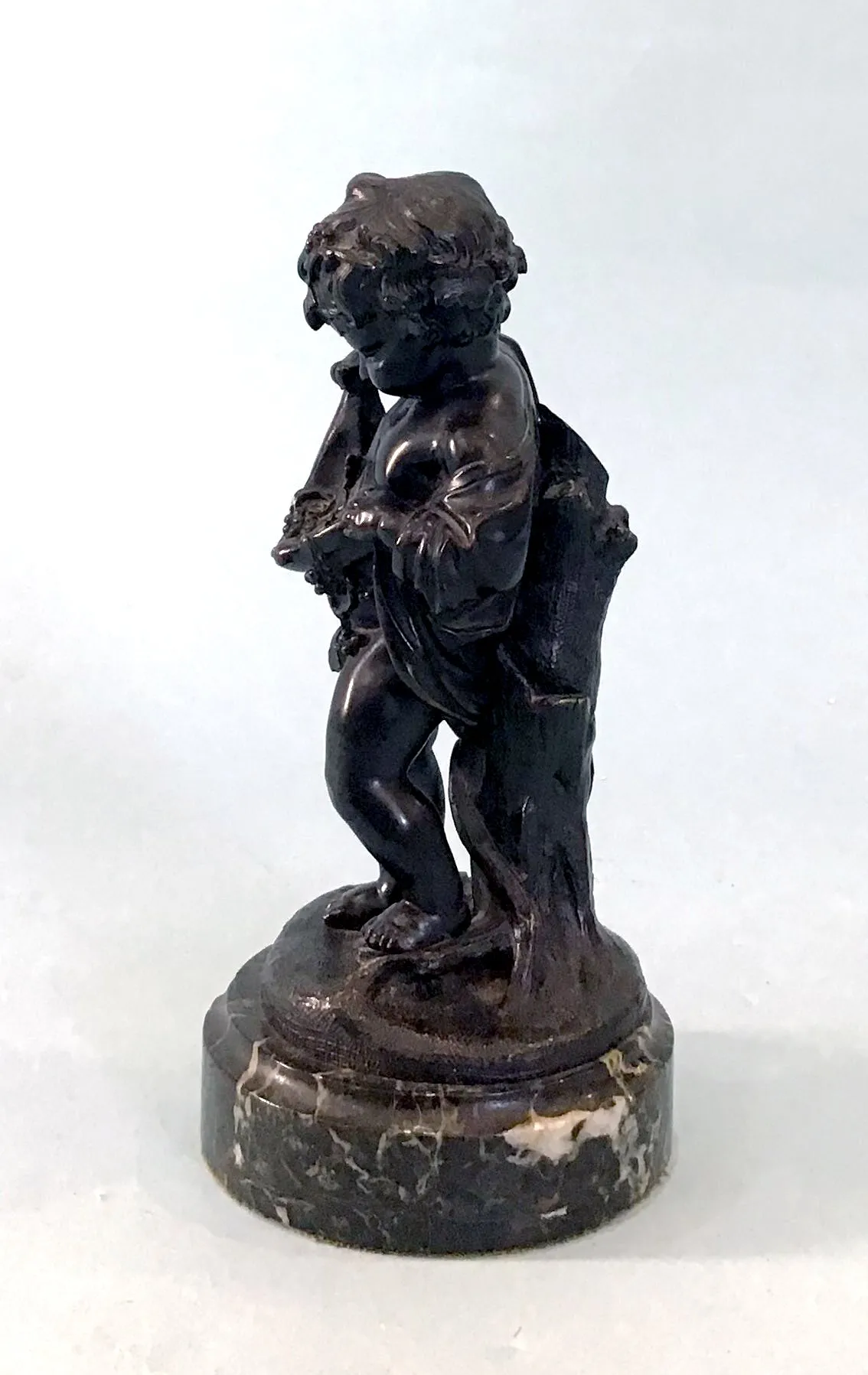 19th Century Pair of Bronze Neoclassical Child Figures on Marble After Etienne Falconnet