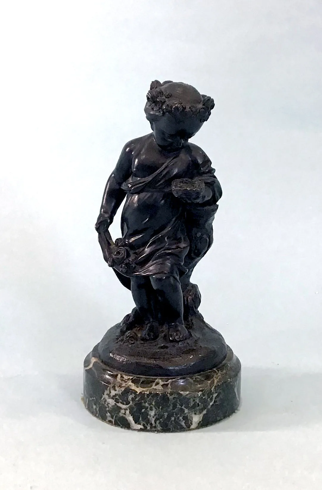 19th Century Pair of Bronze Neoclassical Child Figures on Marble After Etienne Falconnet
