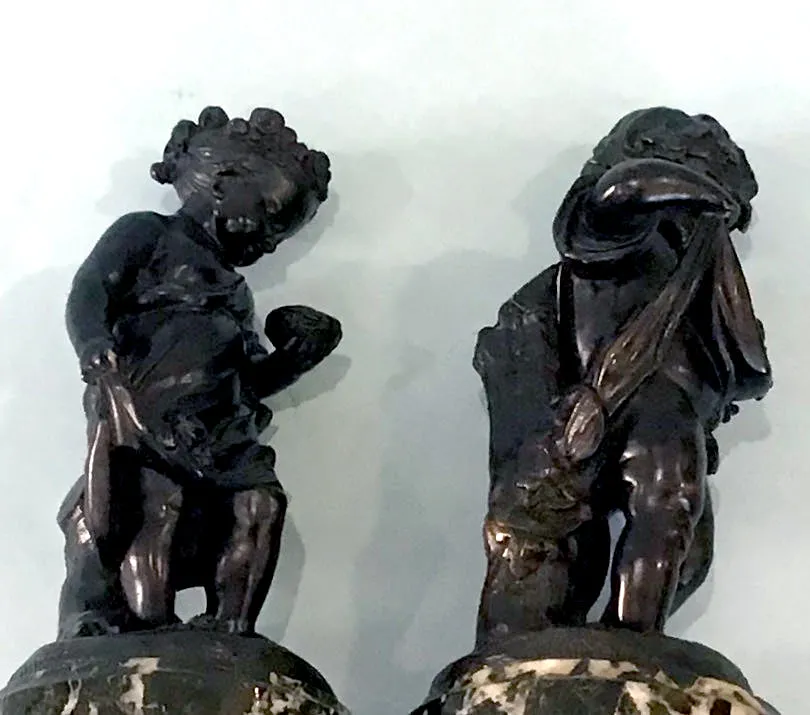 19th Century Pair of Bronze Neoclassical Child Figures on Marble After Etienne Falconnet