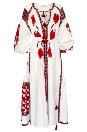 2017 Vita Kin White Linen Vyshyvanka  Red Embroidered Dress