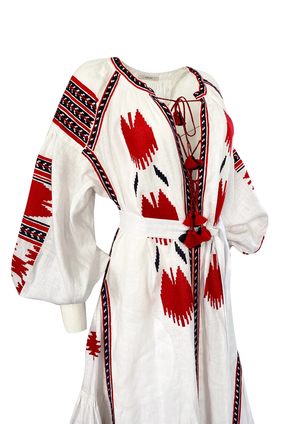 2017 Vita Kin White Linen Vyshyvanka  Red Embroidered Dress
