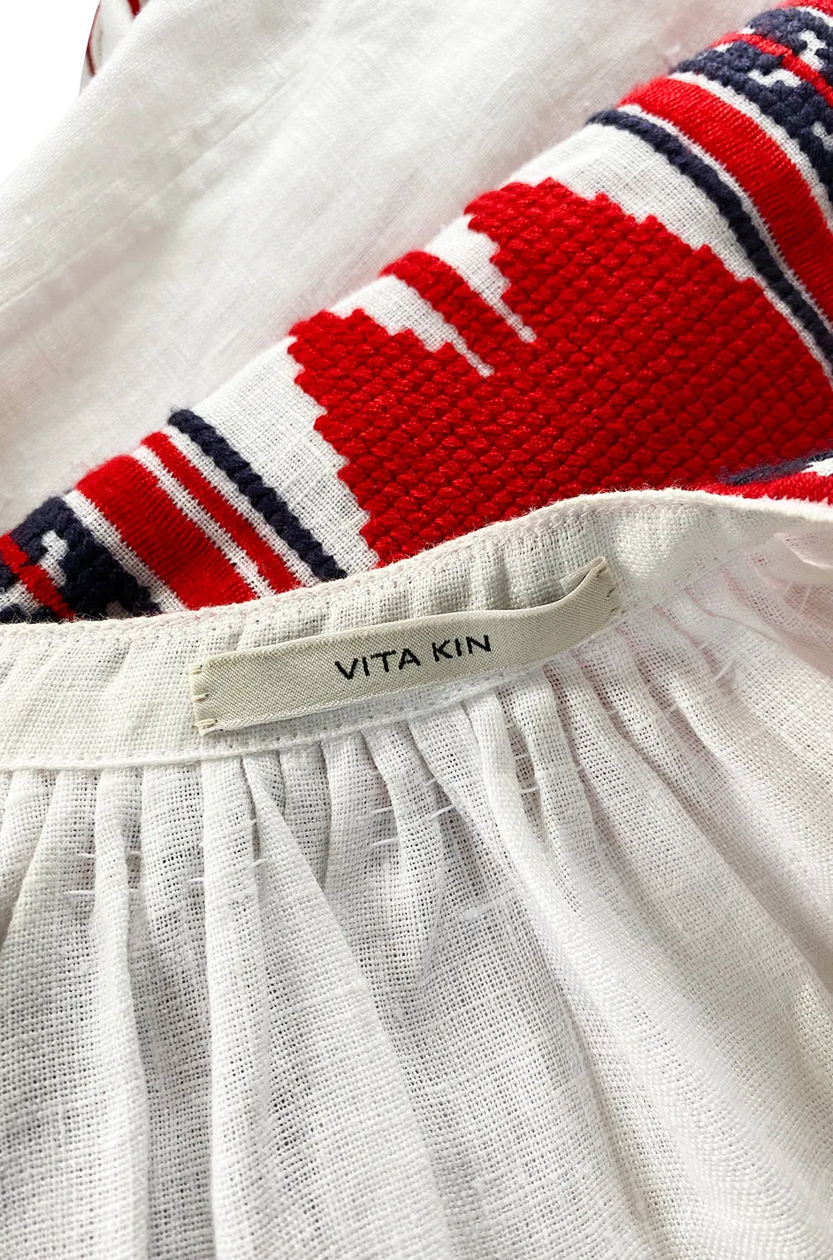 2017 Vita Kin White Linen Vyshyvanka  Red Embroidered Dress