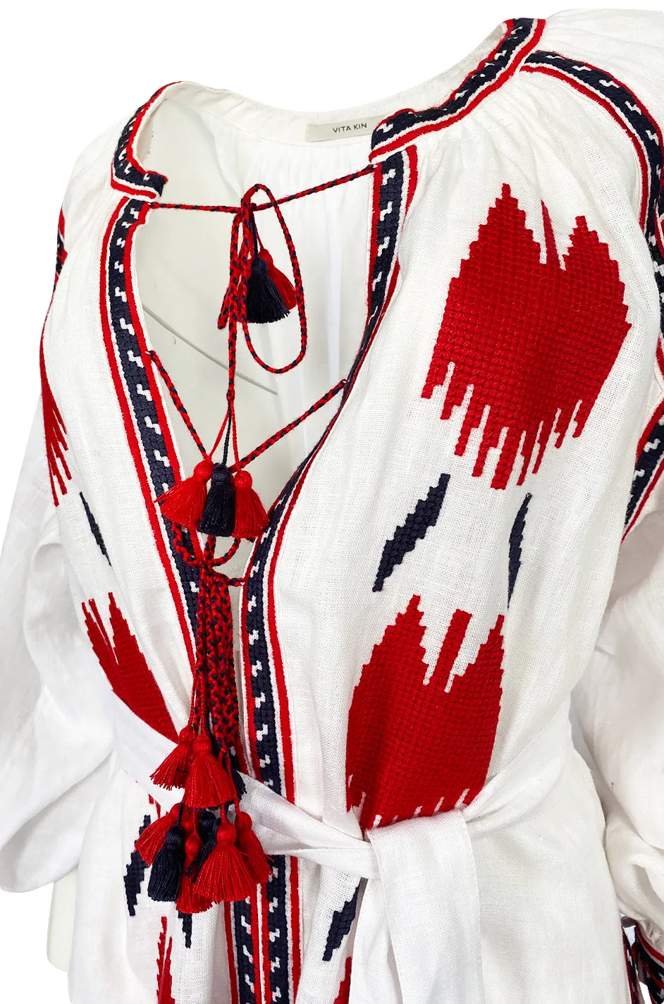 2017 Vita Kin White Linen Vyshyvanka  Red Embroidered Dress