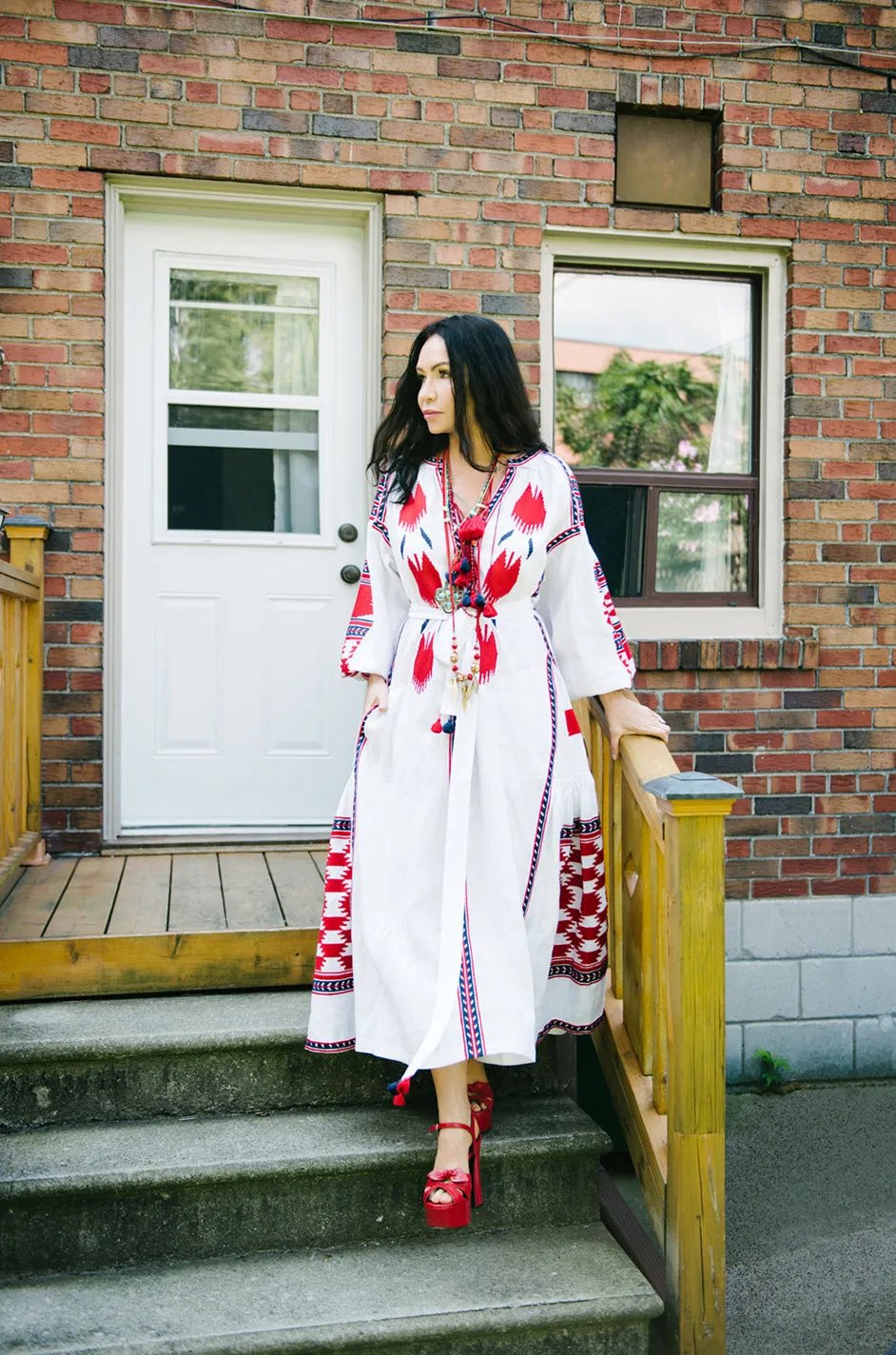2017 Vita Kin White Linen Vyshyvanka  Red Embroidered Dress