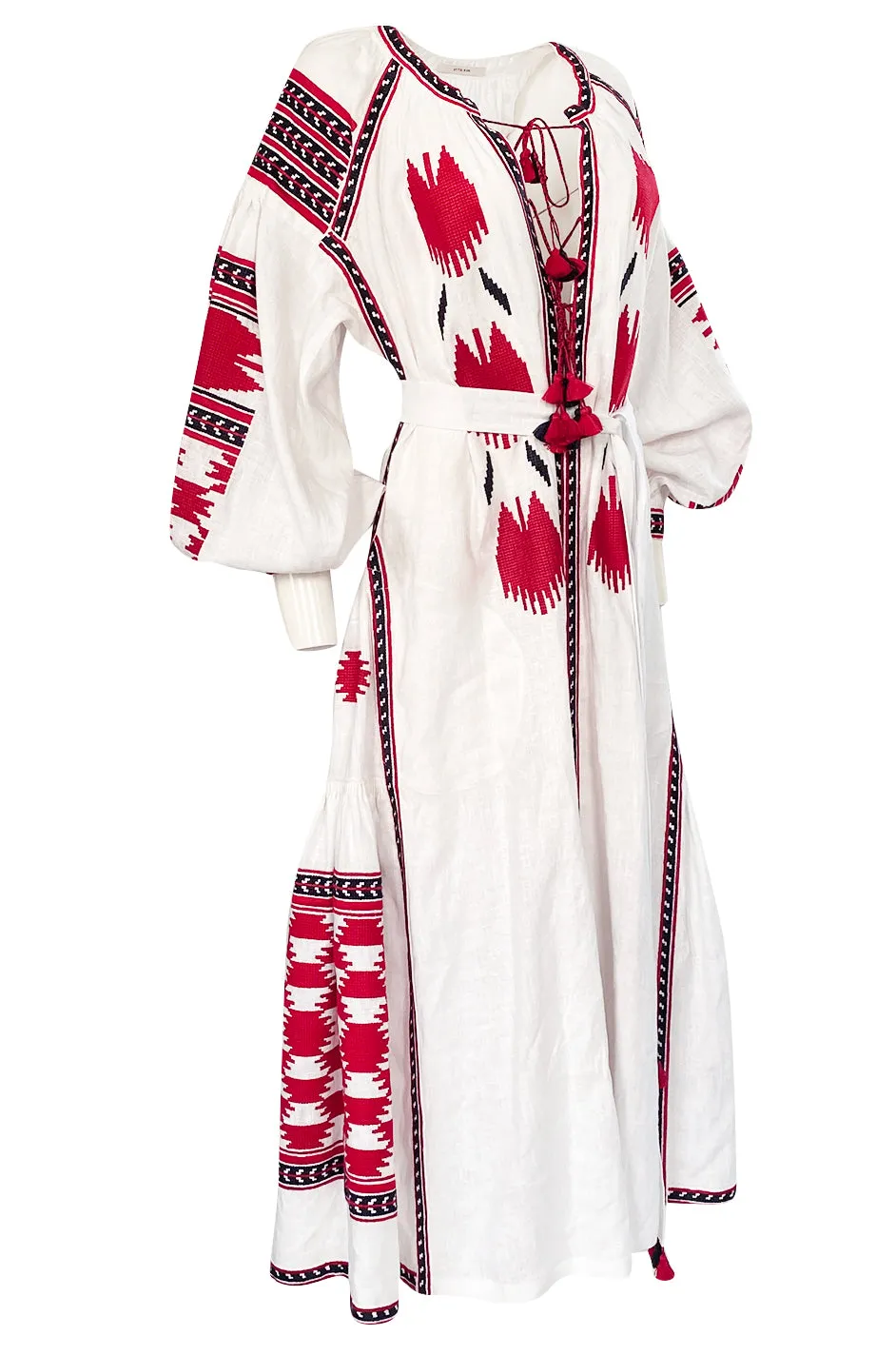 2017 Vita Kin White Linen Vyshyvanka  Red Embroidered Dress