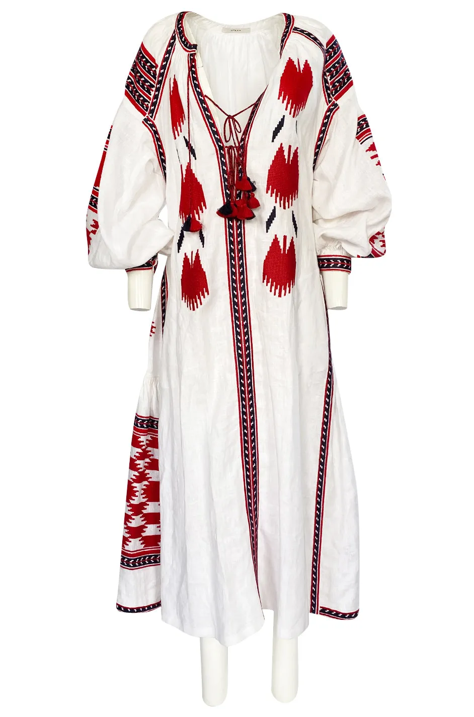 2017 Vita Kin White Linen Vyshyvanka  Red Embroidered Dress