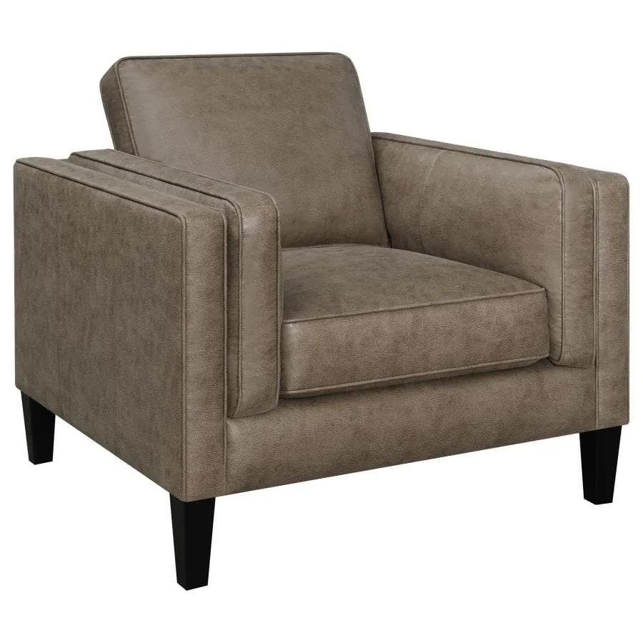 3-piece Upholstered Track Arms Living Room Set in Vintage Brown