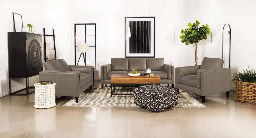 3-piece Upholstered Track Arms Living Room Set in Vintage Brown