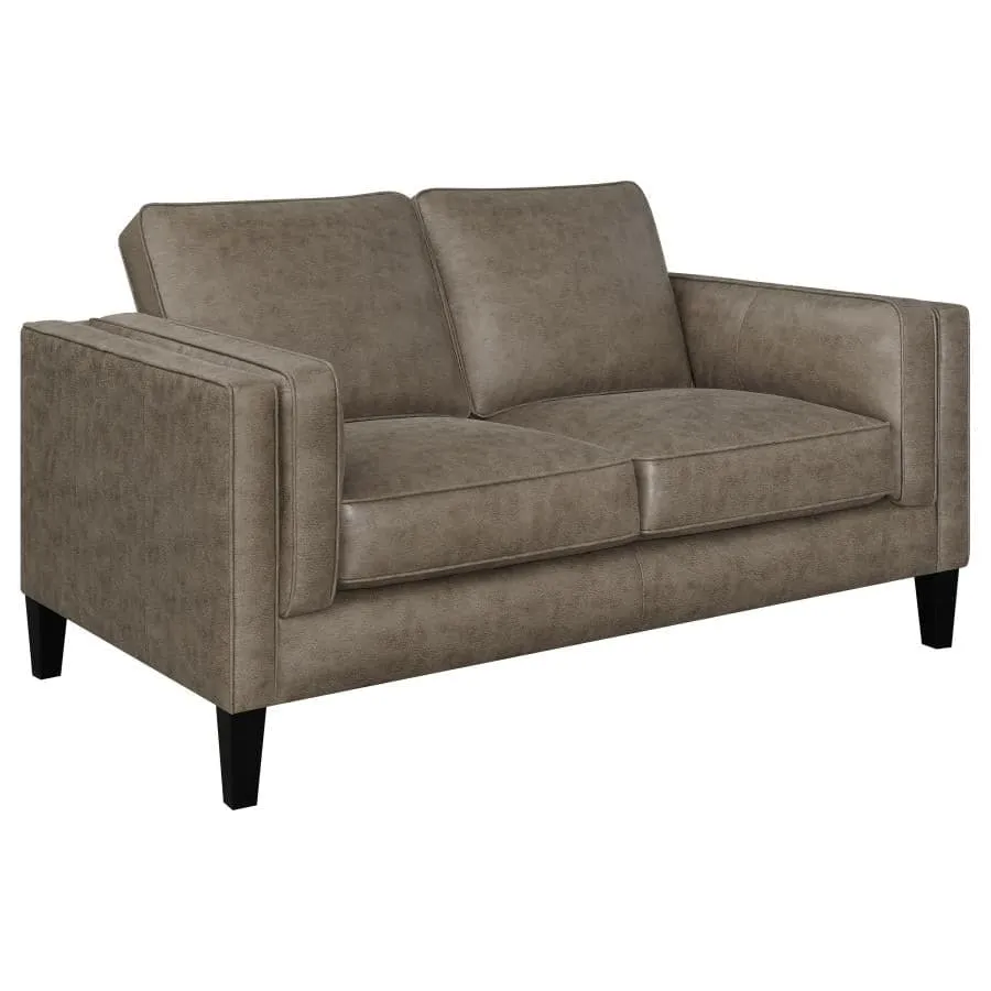 3-piece Upholstered Track Arms Living Room Set in Vintage Brown