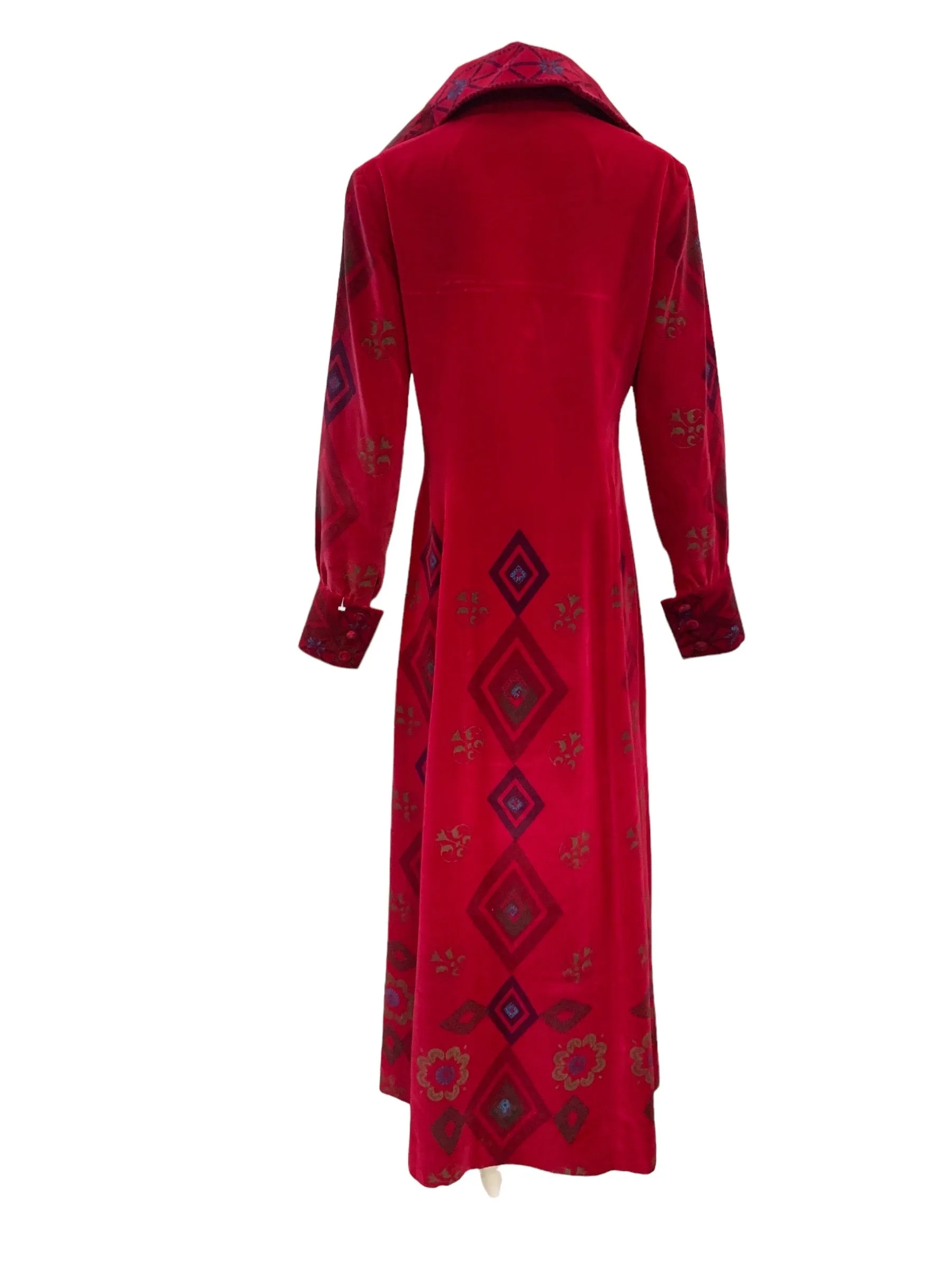60s Magical  Red Velvet Stenciled Maxi Dress