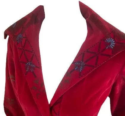 60s Magical  Red Velvet Stenciled Maxi Dress