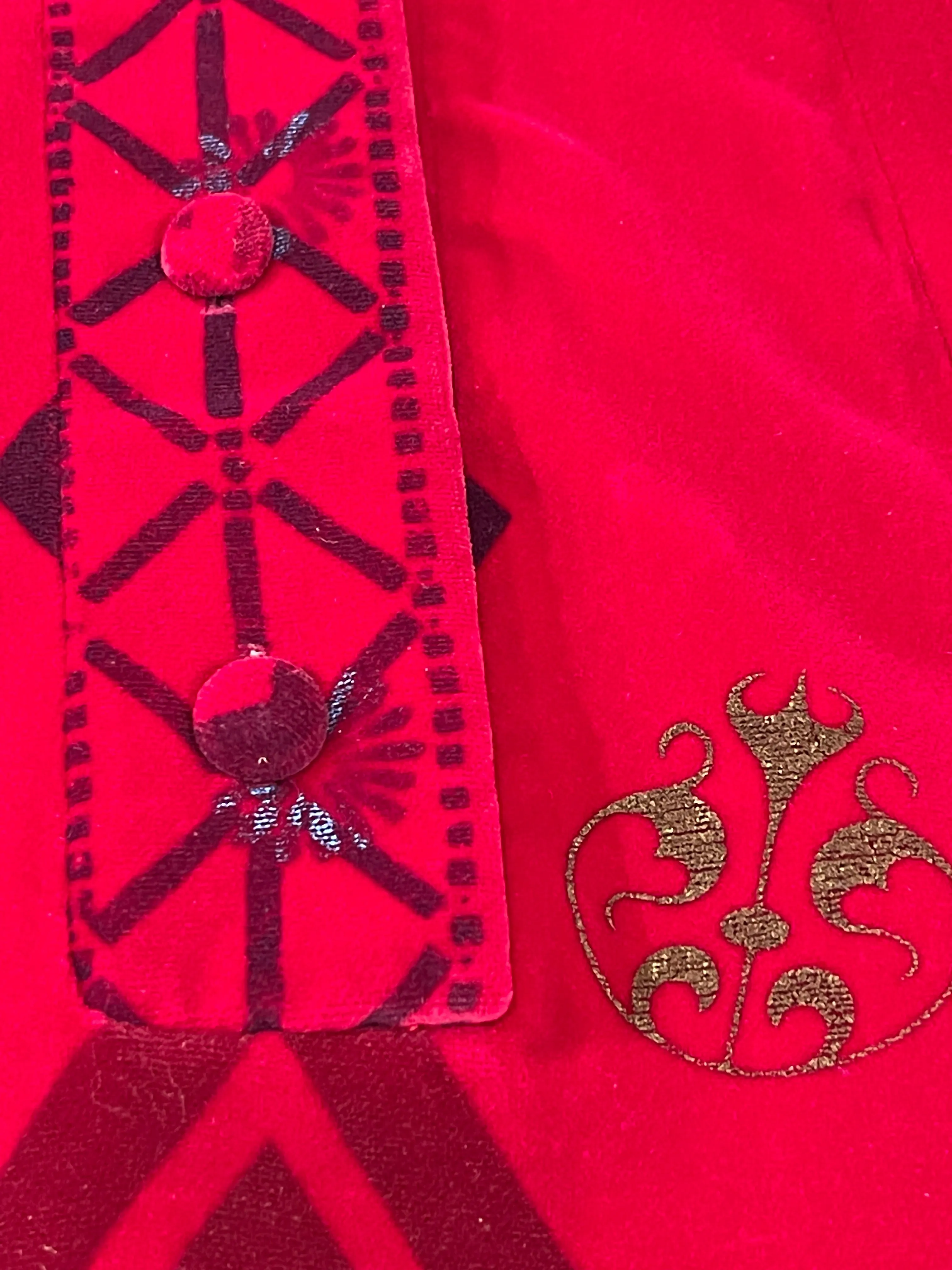 60s Magical  Red Velvet Stenciled Maxi Dress
