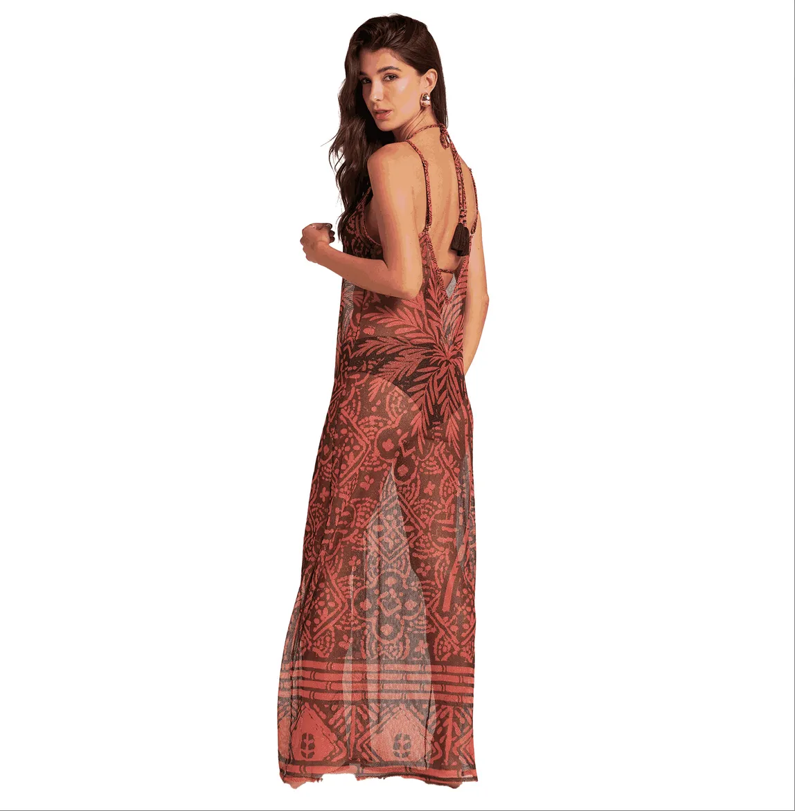 African Jungle Print Mesh Maxi Coverup Dress
