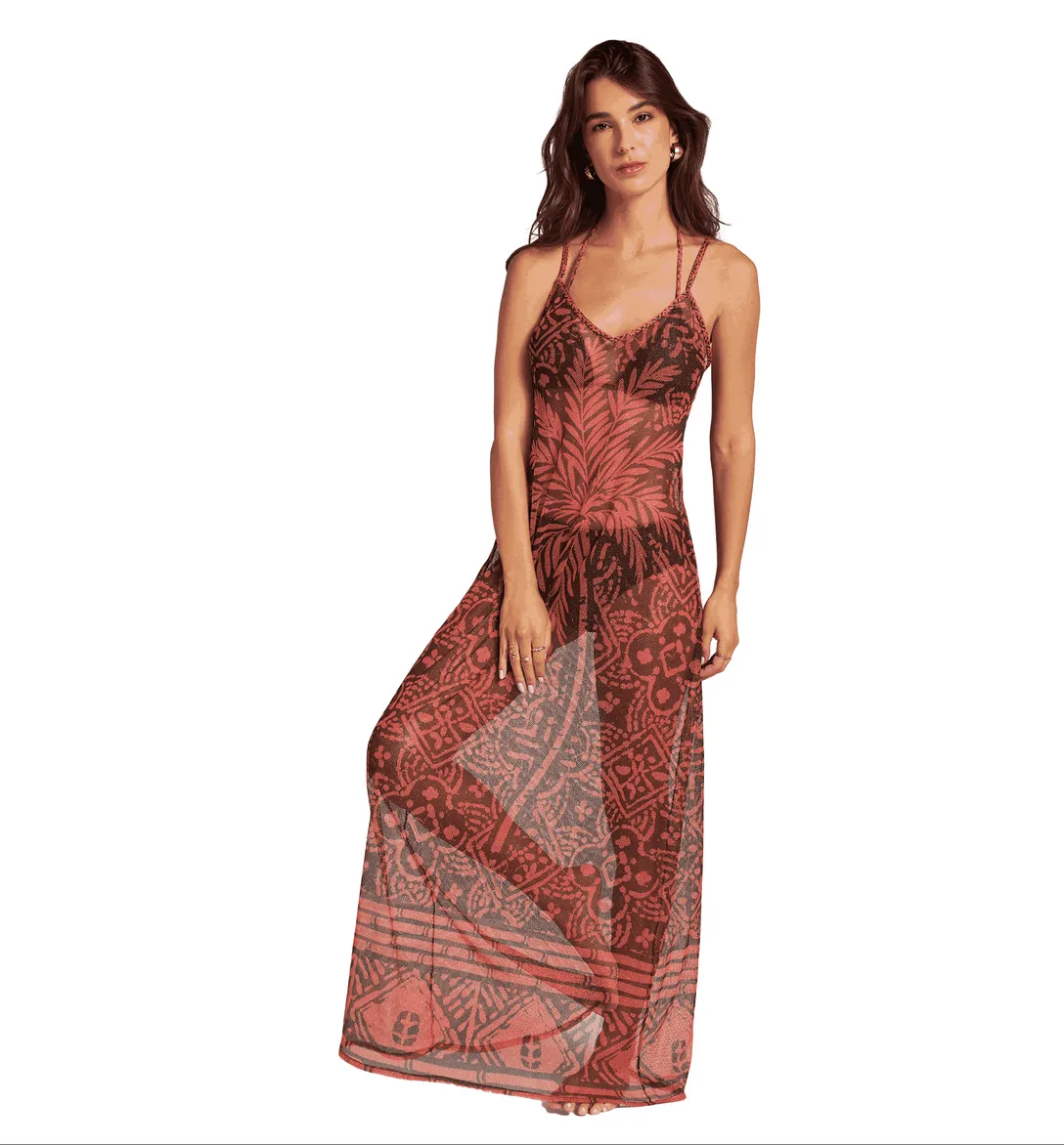 African Jungle Print Mesh Maxi Coverup Dress