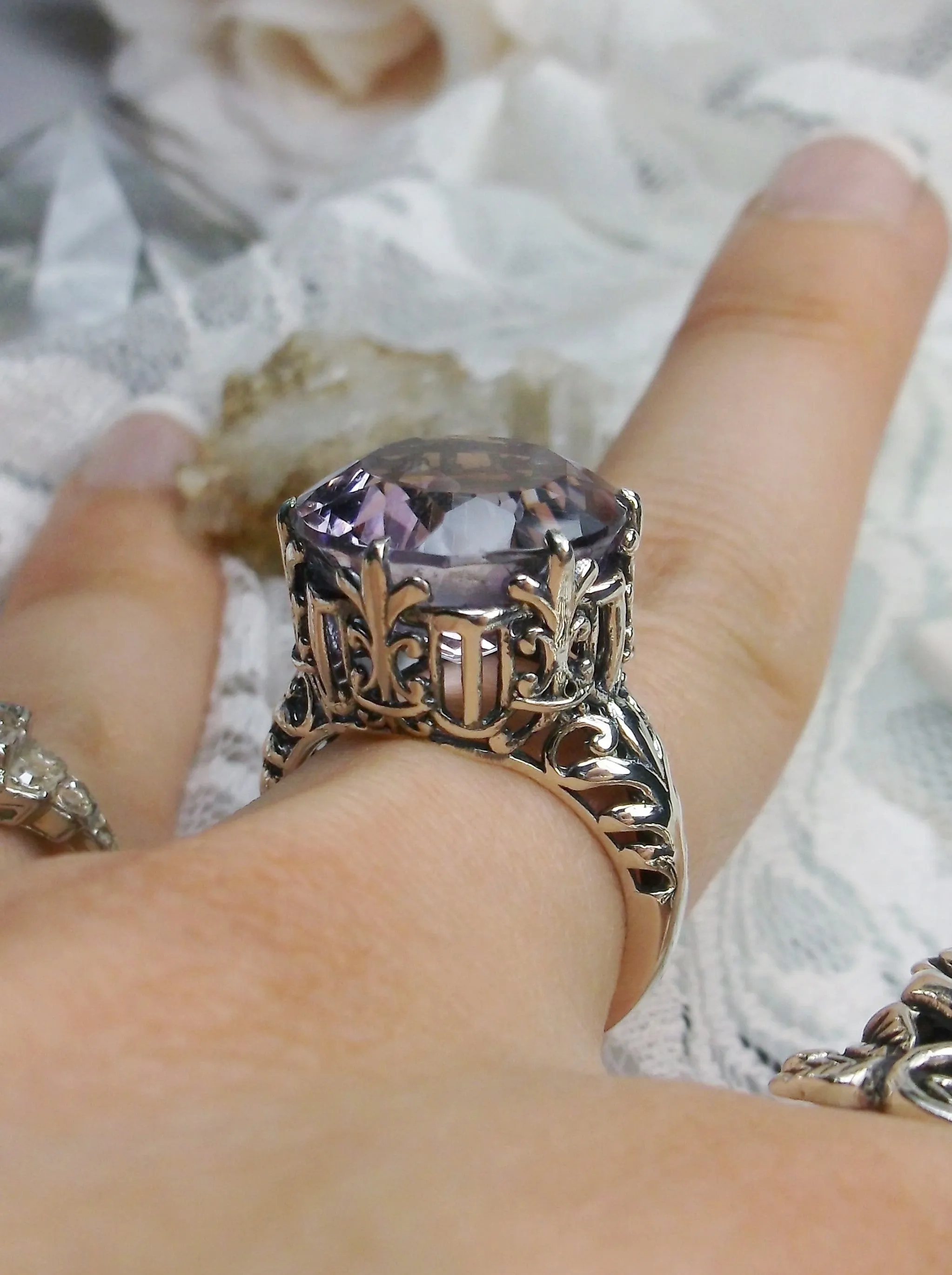 Amethyst Ring, Natural Gemstone, Romantic Gothic Jewelry #D123