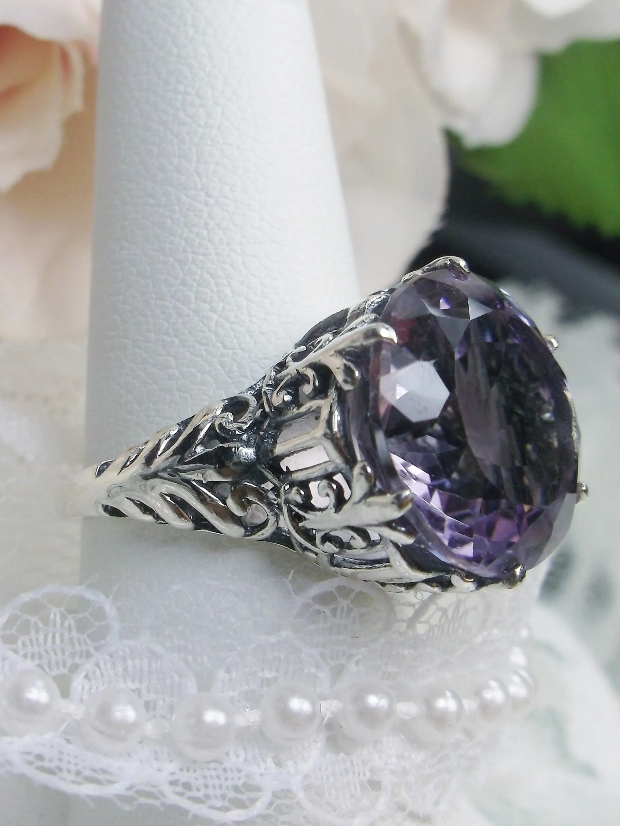 Amethyst Ring, Natural Gemstone, Romantic Gothic Jewelry #D123