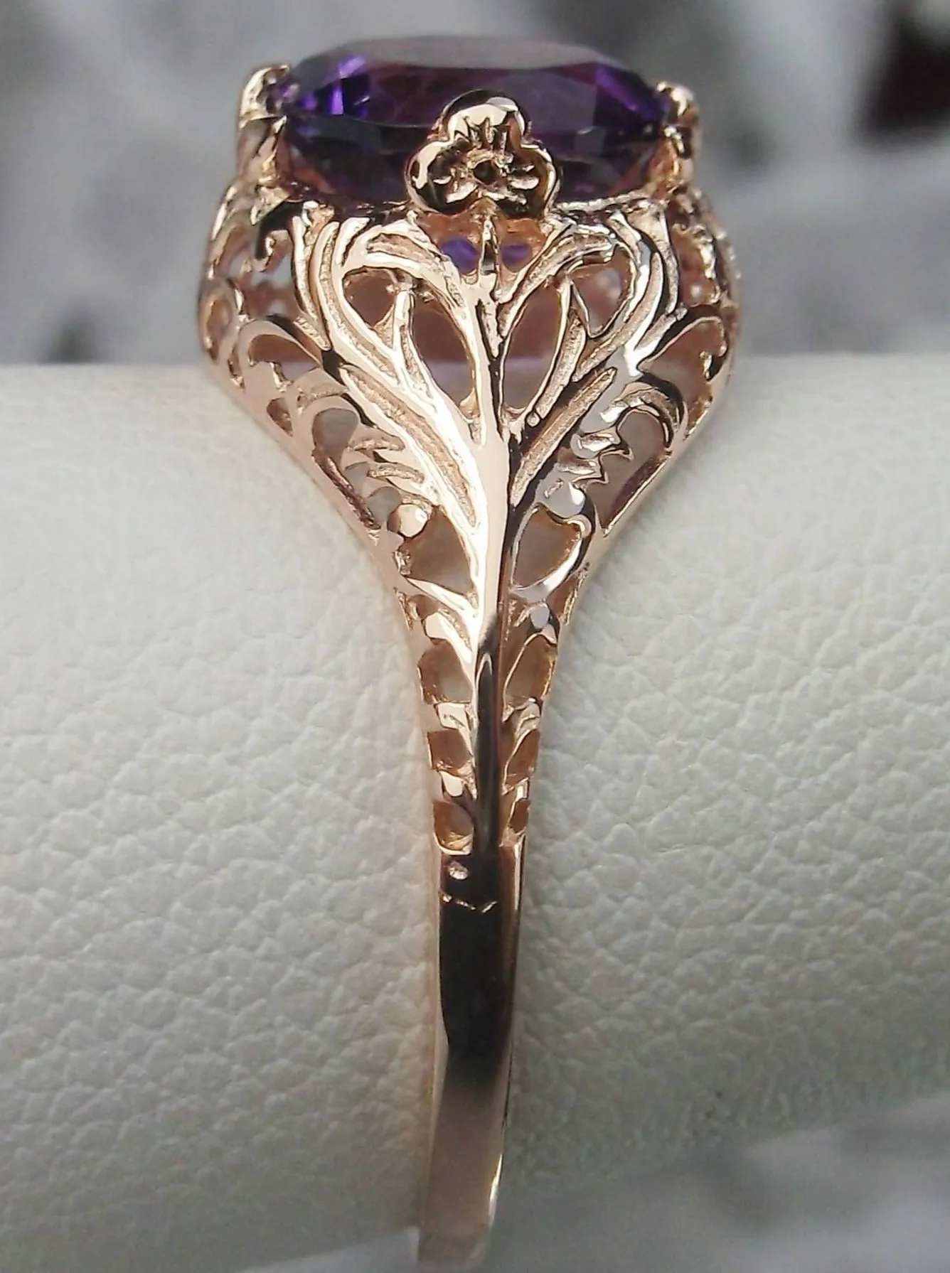 Amethyst Ring, Natural Gemstone, Rose Gold, Victorian Jewelry #D198