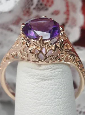Amethyst Ring, Natural Gemstone, Rose Gold, Victorian Jewelry #D198