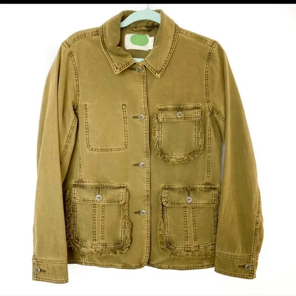 ANTHROPOLOGIE Ruffle Trim Utility Jacket Size Small NEW