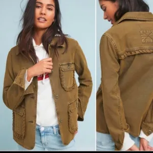 ANTHROPOLOGIE Ruffle Trim Utility Jacket Size Small NEW