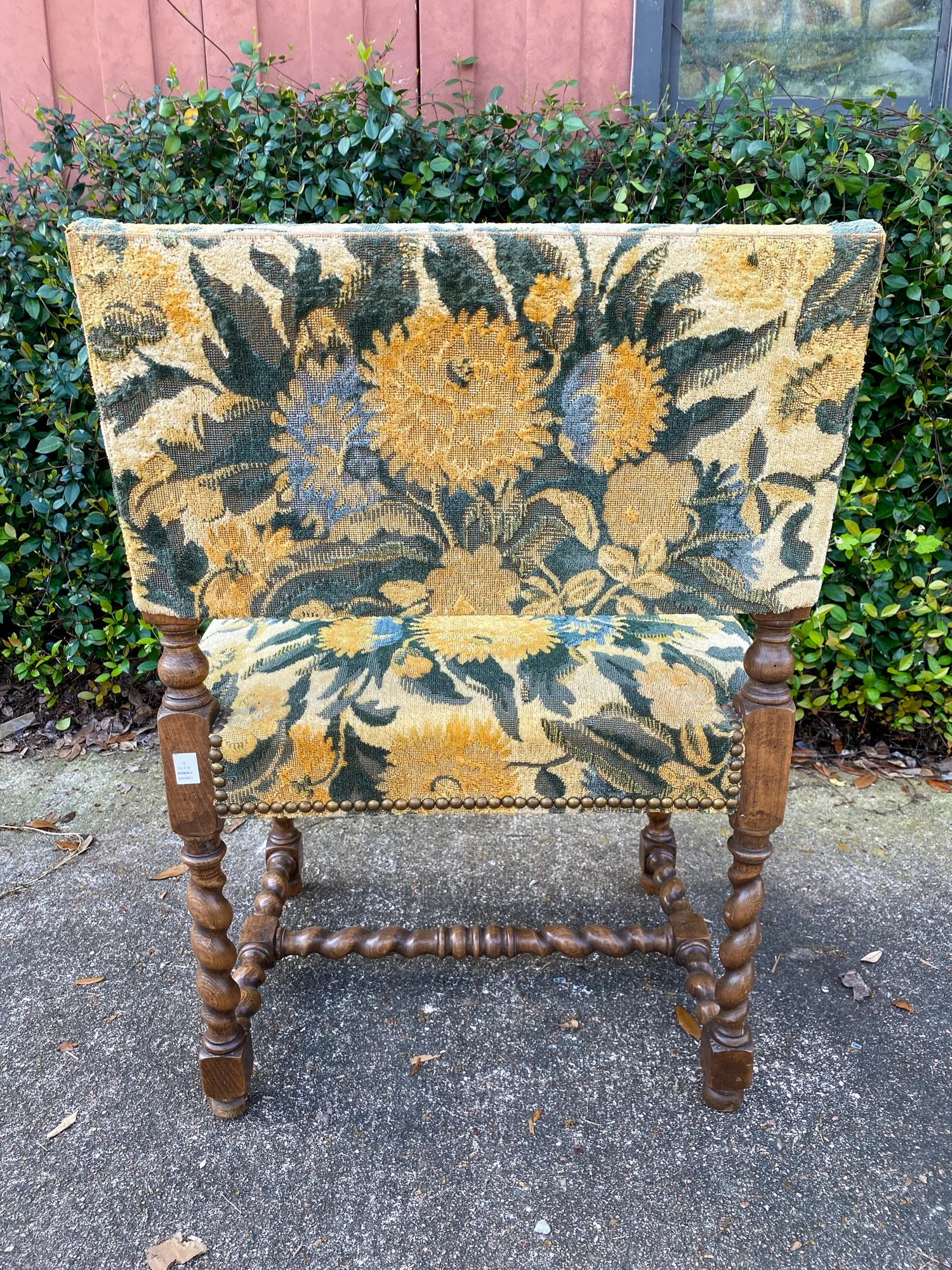 Antique French Barley Twist Armchair with Chintz Upholstery, circa 1900