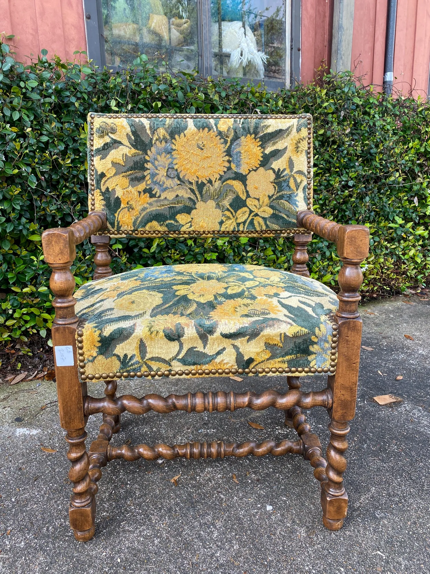 Antique French Barley Twist Armchair with Chintz Upholstery, circa 1900