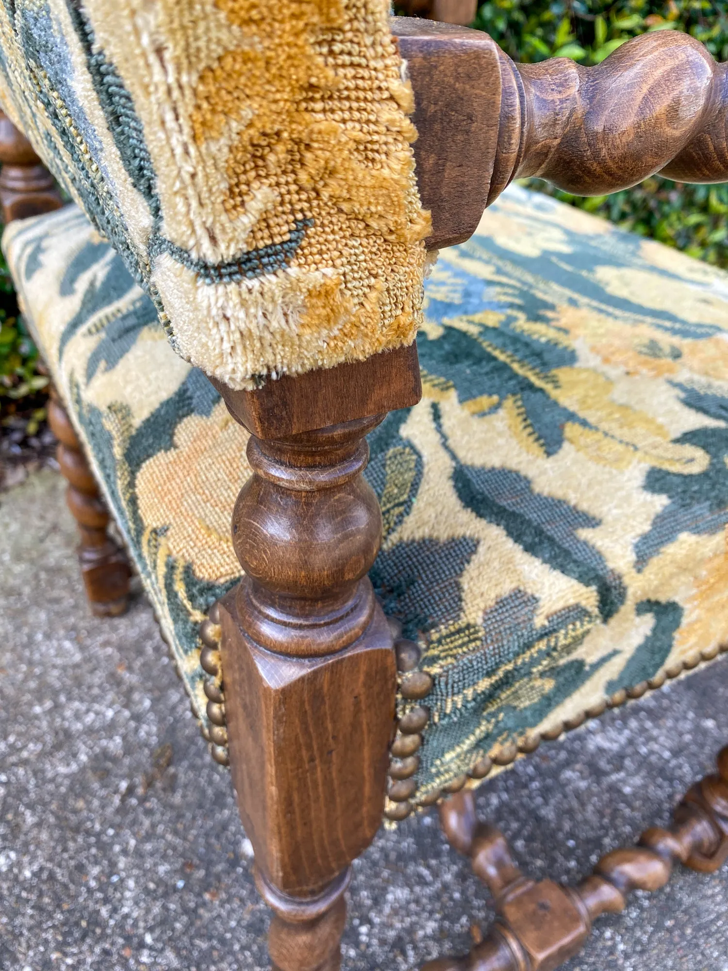 Antique French Barley Twist Armchair with Chintz Upholstery, circa 1900