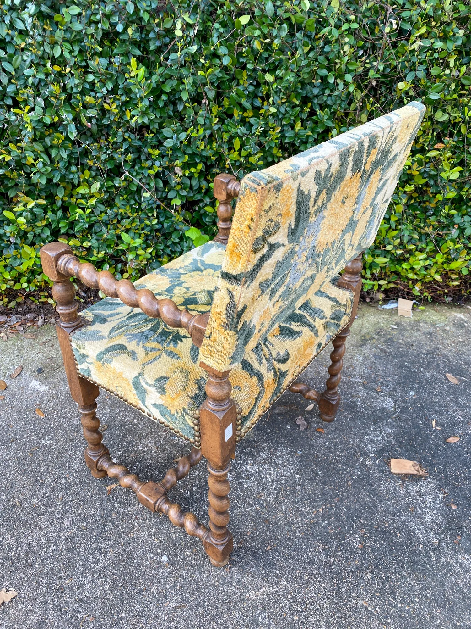 Antique French Barley Twist Armchair with Chintz Upholstery, circa 1900