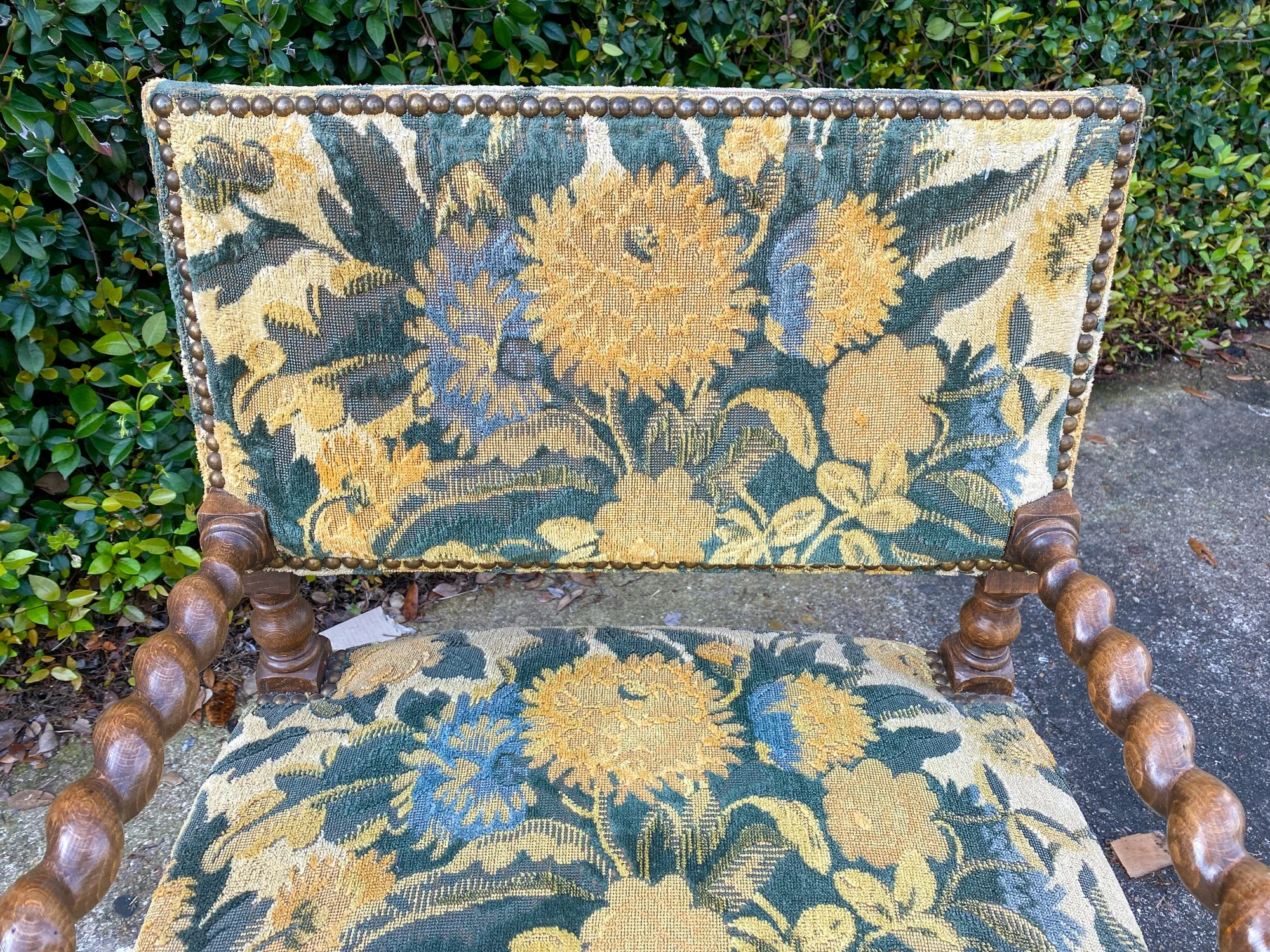 Antique French Barley Twist Armchair with Chintz Upholstery, circa 1900