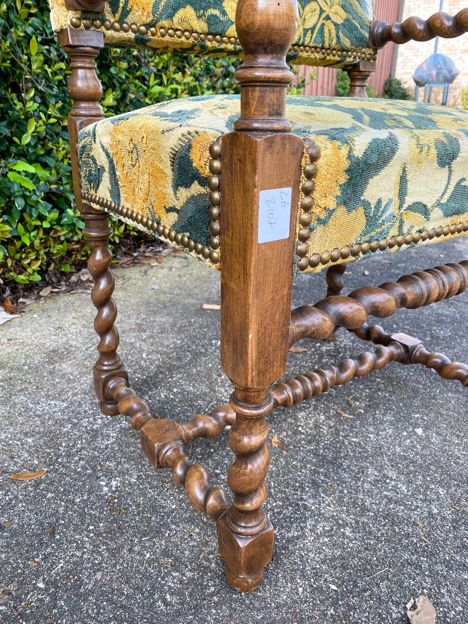 Antique French Barley Twist Armchair with Chintz Upholstery, circa 1900