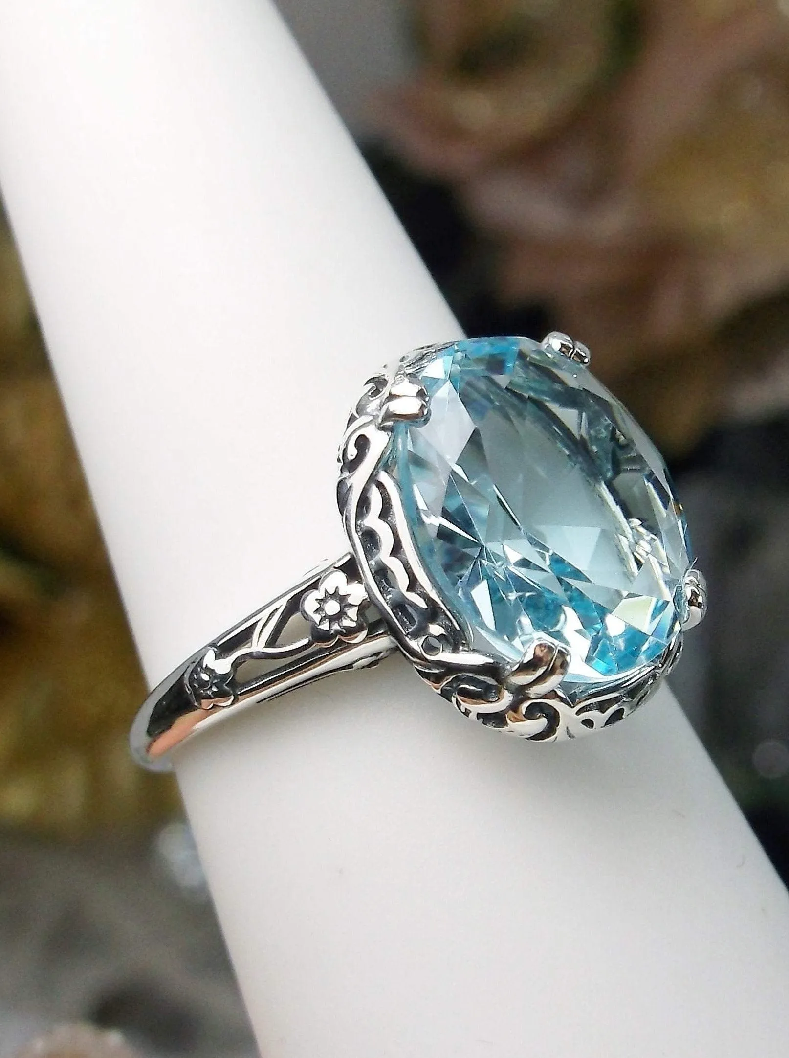 Aquamarine Jewelry Set, Edwardian Set of Sky Blue Earrings, Pendant & Ring #S70z