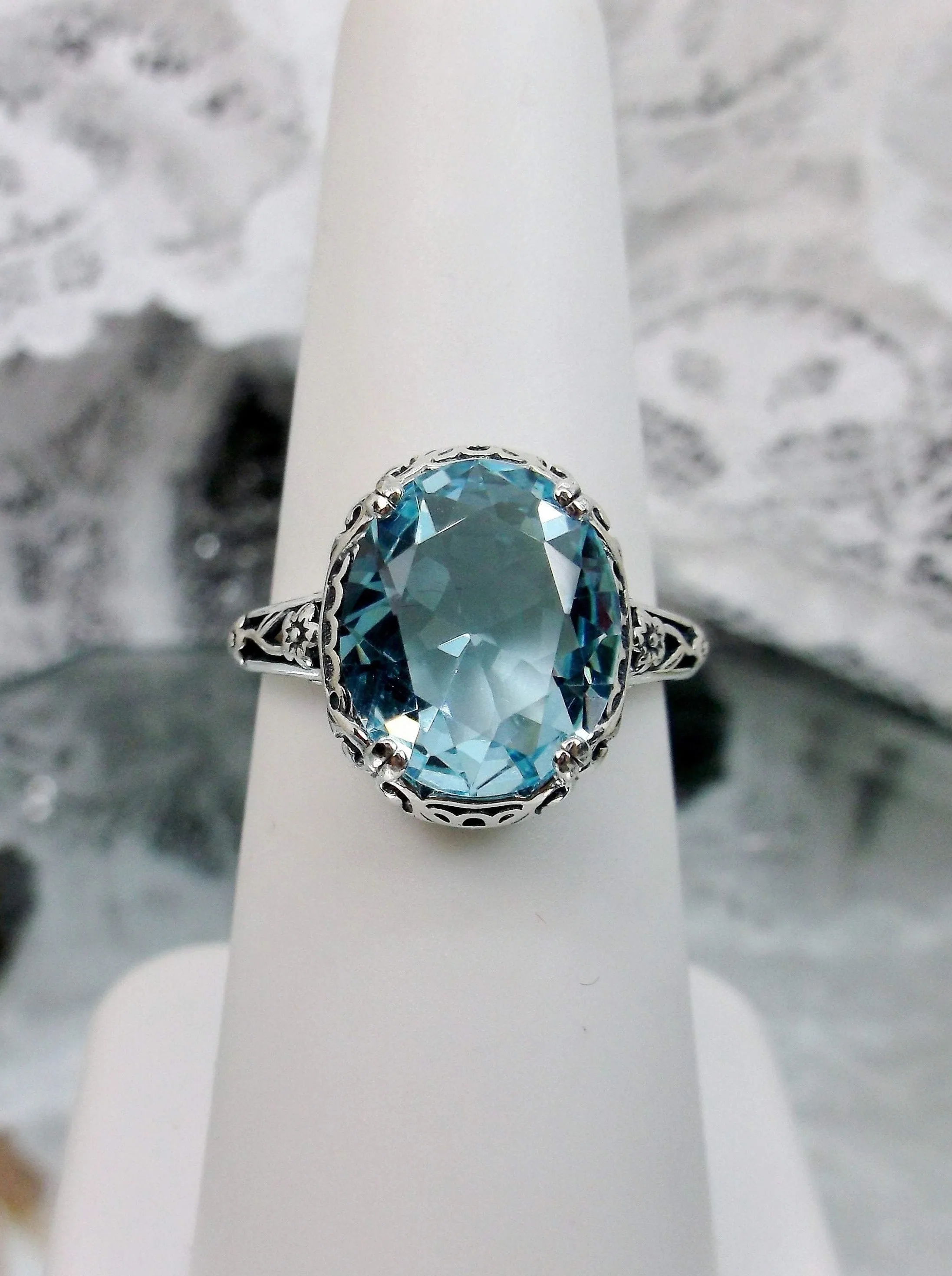 Aquamarine Jewelry Set, Edwardian Set of Sky Blue Earrings, Pendant & Ring #S70z