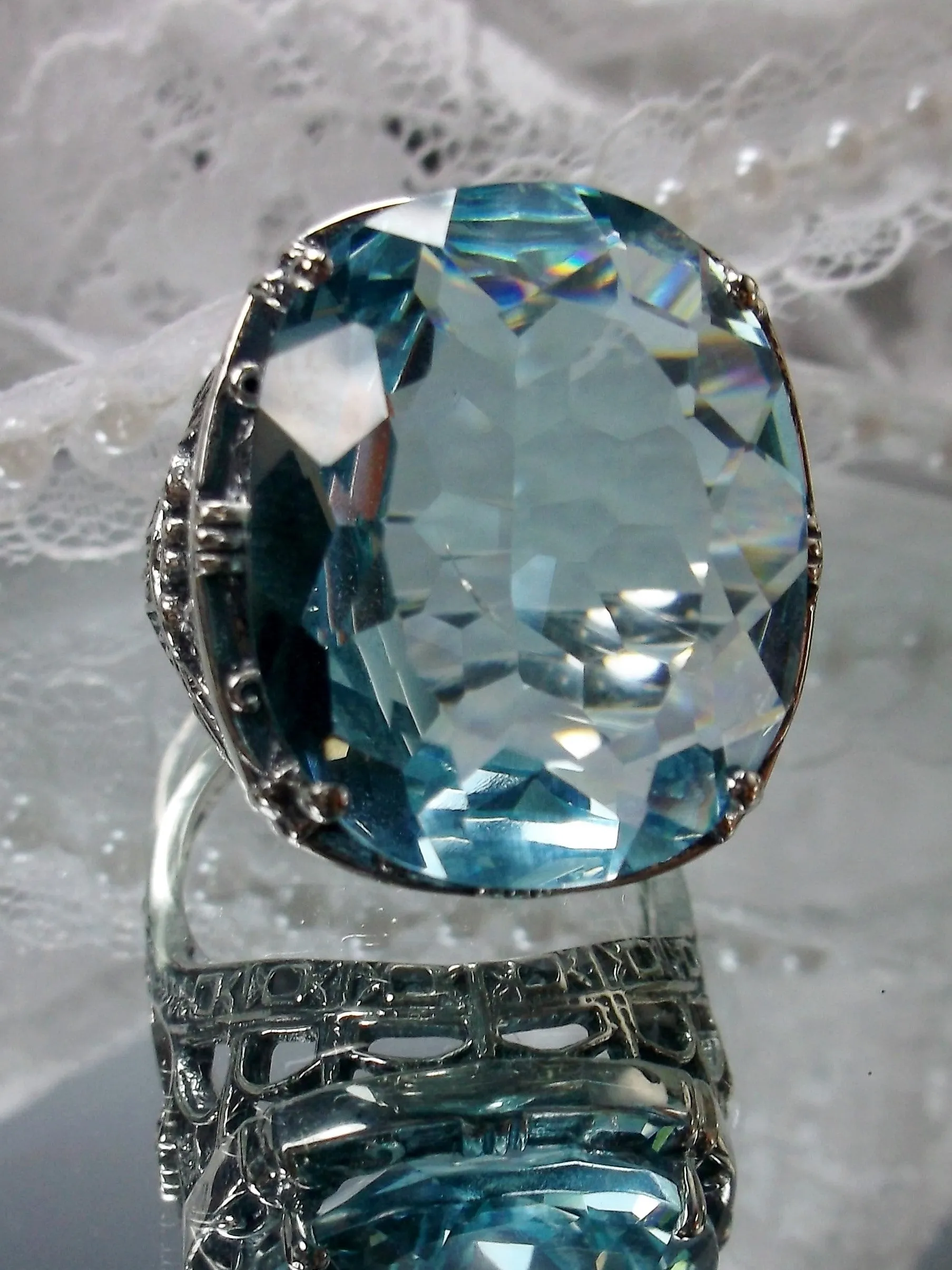 Aquamarine Ring, 24ct Oval Cut Gem, Victorian Jewelry, D76