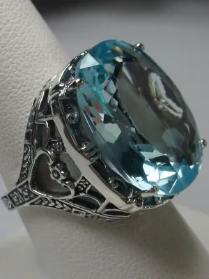 Aquamarine Ring, 24ct Oval Cut Gem, Victorian Jewelry, D76