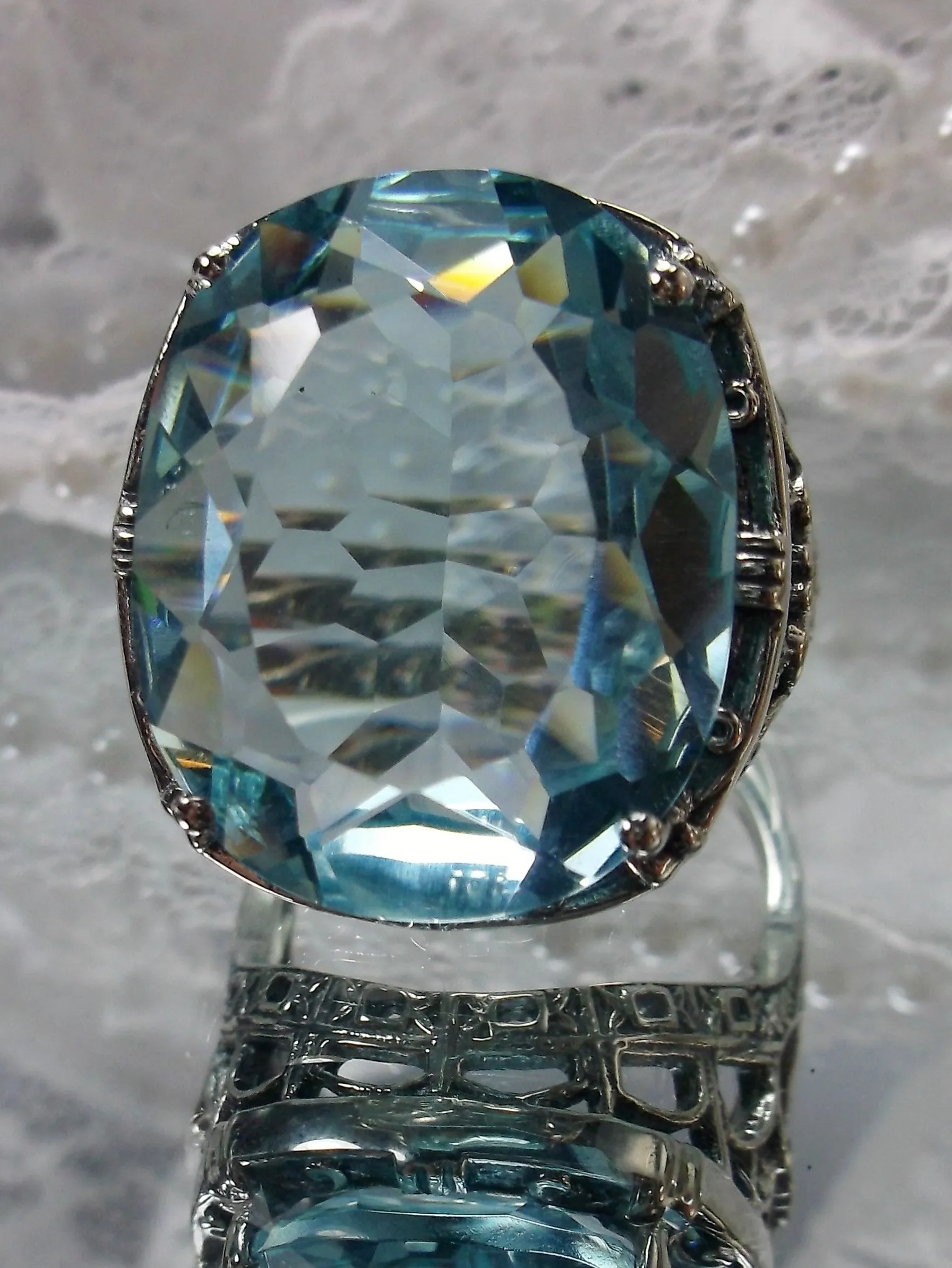 Aquamarine Ring, 24ct Oval Cut Gem, Victorian Jewelry, D76