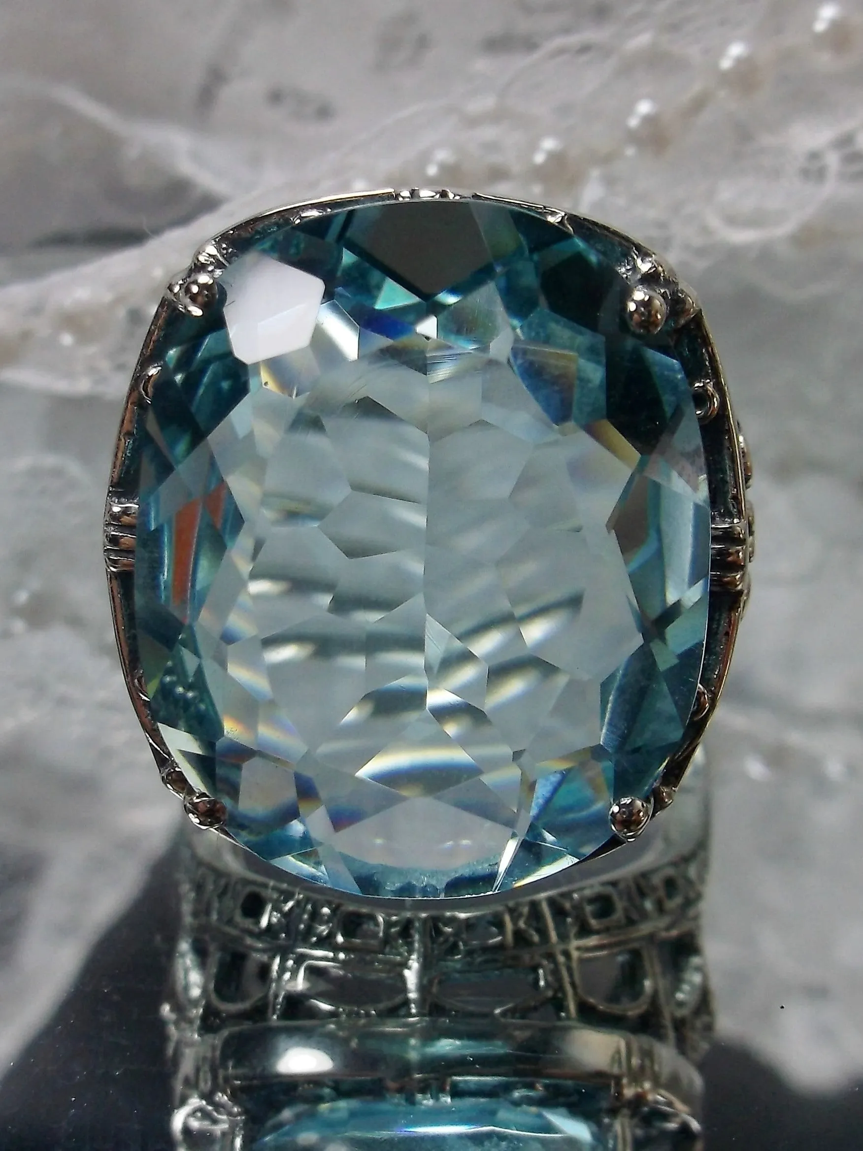 Aquamarine Ring, 24ct Oval Cut Gem, Victorian Jewelry, D76