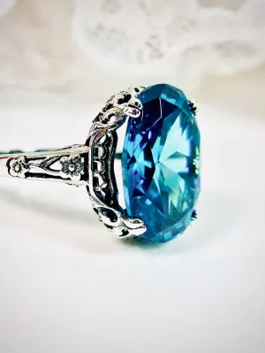 Aquamarine Ring, Aquamarine-Blue Cubic Zirconia, Sterling Silver Edwardian Jewelry #D70
