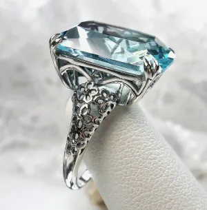 Aquamarine Ring, Floral Vintage Filigree Jewelry Design #224