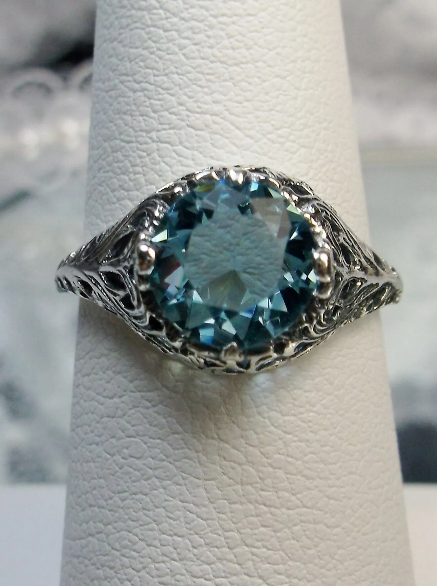 Aquamarine Ring, Natural or Simulated Blue Gemstone, Victorian Jewelry #D198