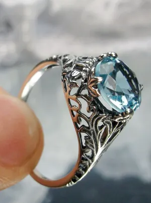 Aquamarine Ring, Natural or Simulated Blue Gemstone, Victorian Jewelry #D198