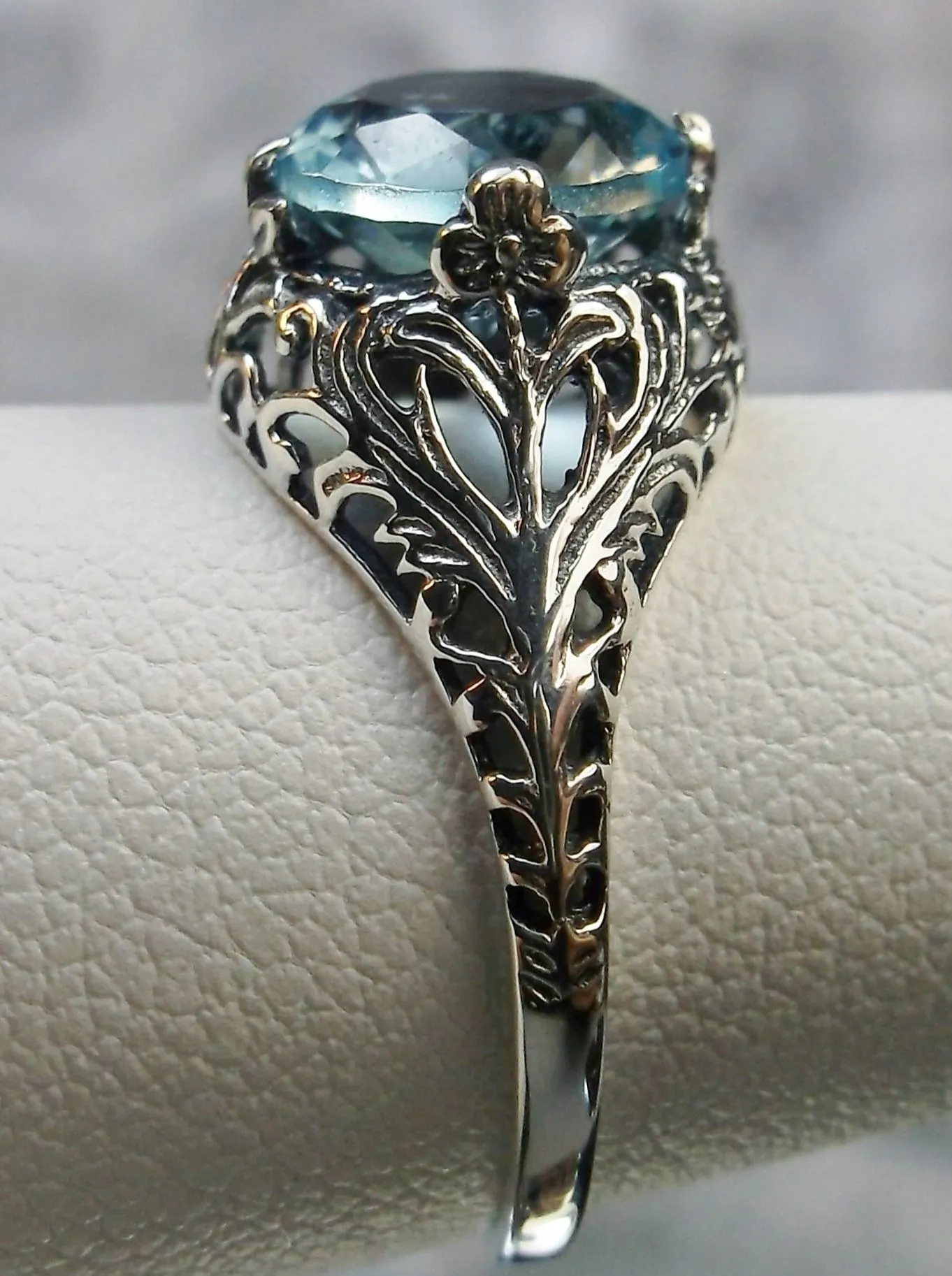 Aquamarine Ring, Natural or Simulated Blue Gemstone, Victorian Jewelry #D198