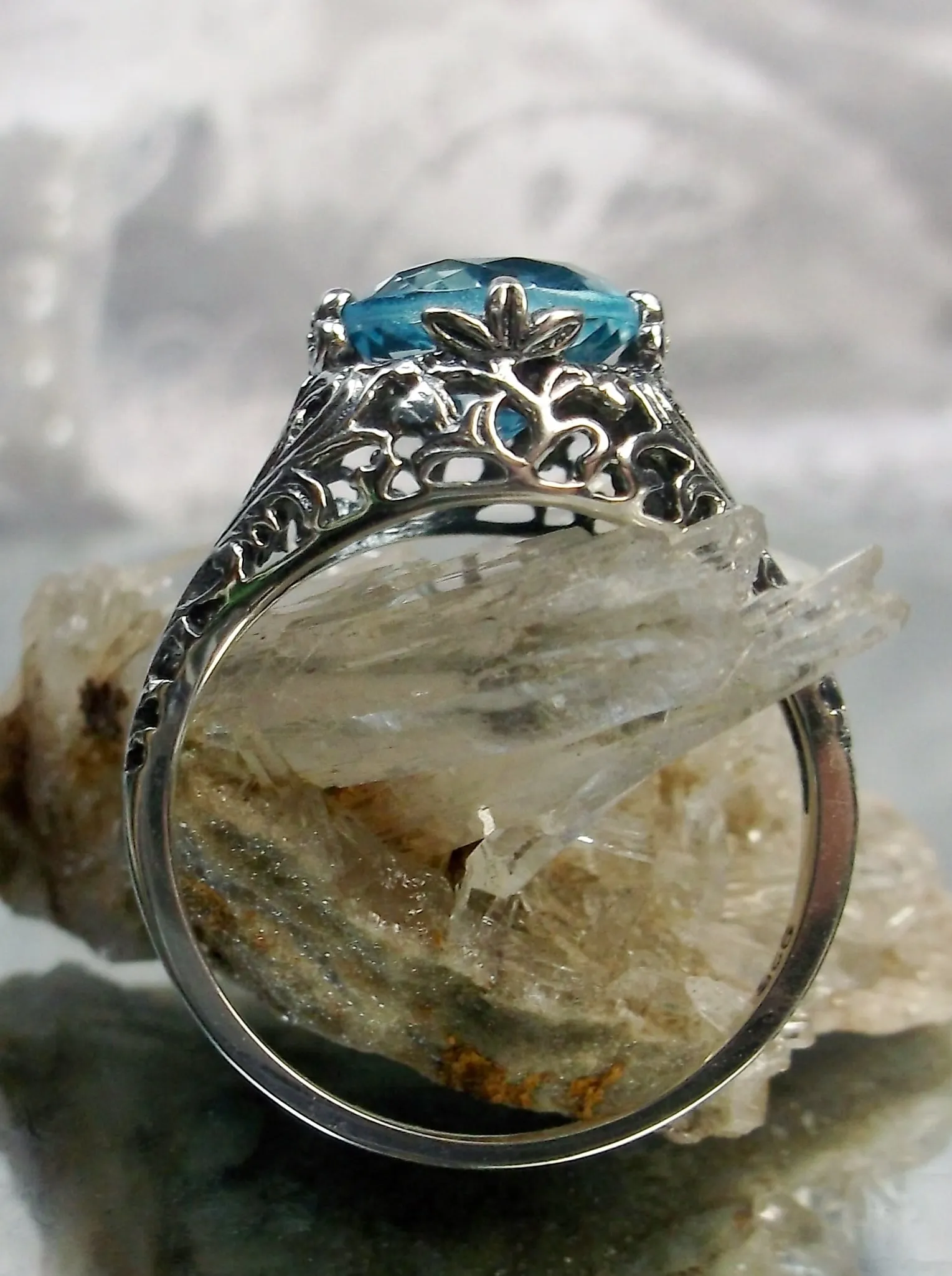 Aquamarine Ring, Natural or Simulated Blue Gemstone, Victorian Jewelry #D198