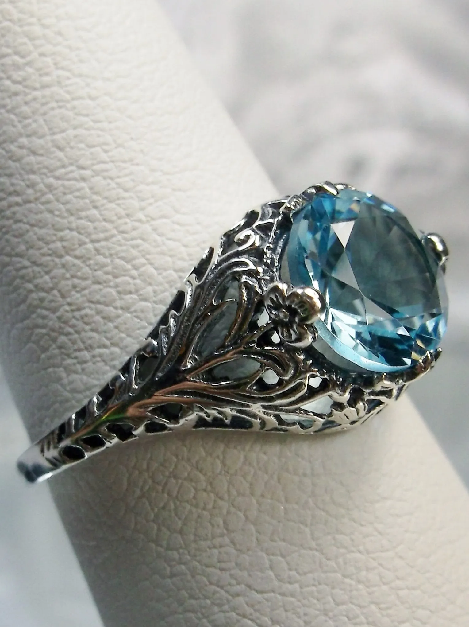 Aquamarine Ring, Natural or Simulated Blue Gemstone, Victorian Jewelry #D198