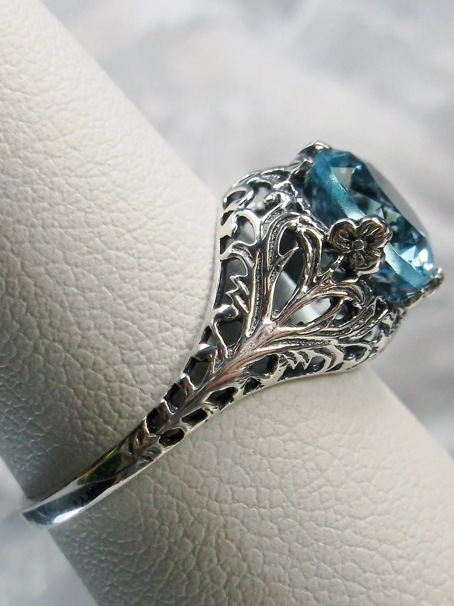 Aquamarine Ring, Natural or Simulated Blue Gemstone, Victorian Jewelry #D198