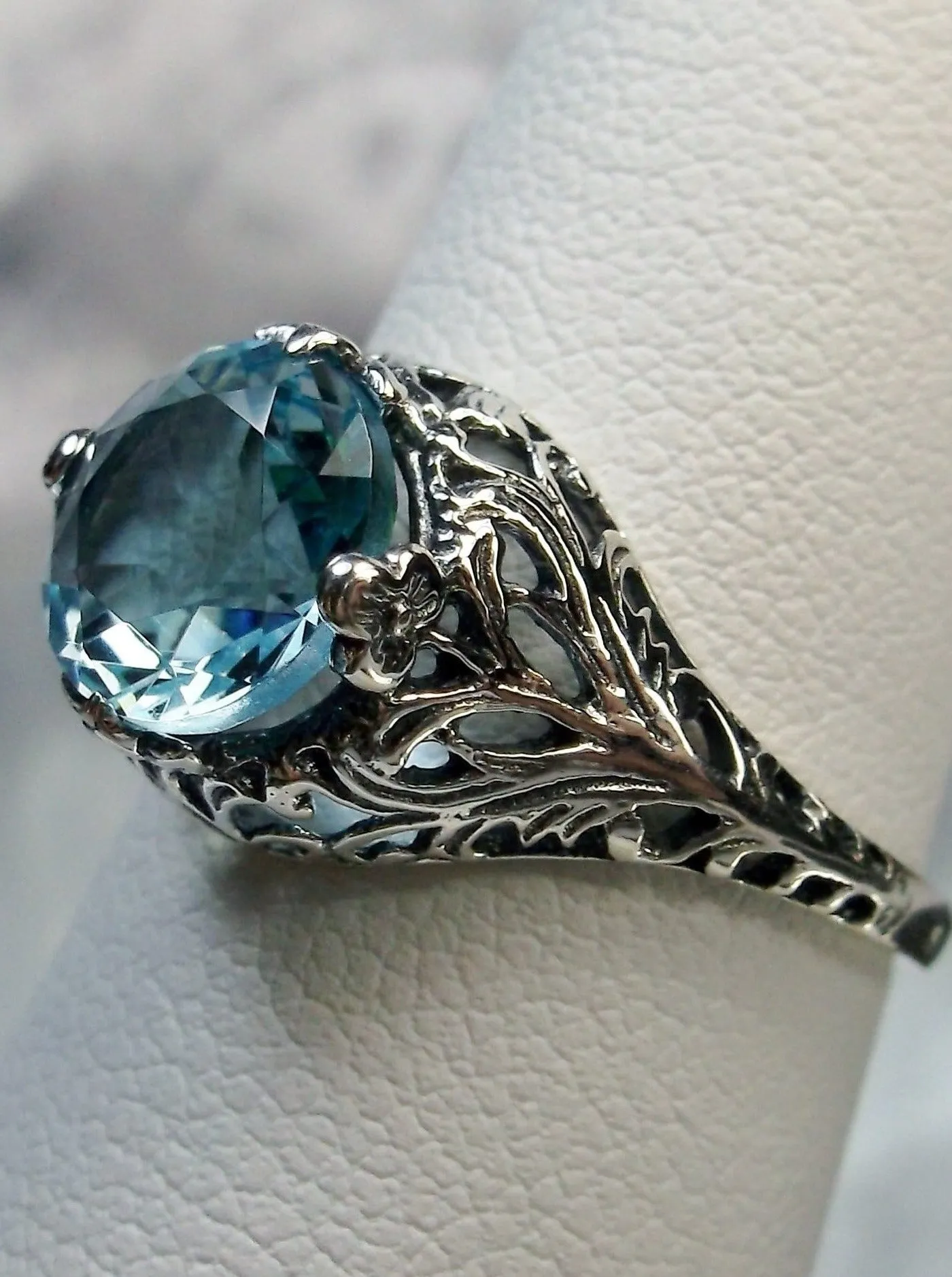 Aquamarine Ring, Natural or Simulated Blue Gemstone, Victorian Jewelry #D198