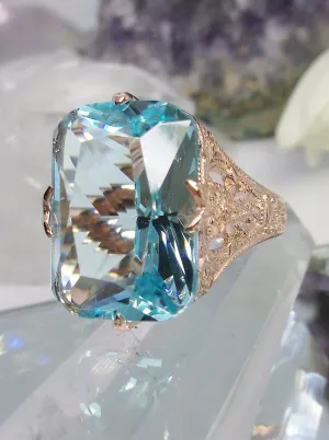 Aquamarine Ring, Rose Gold Vintage Jewelry #D202